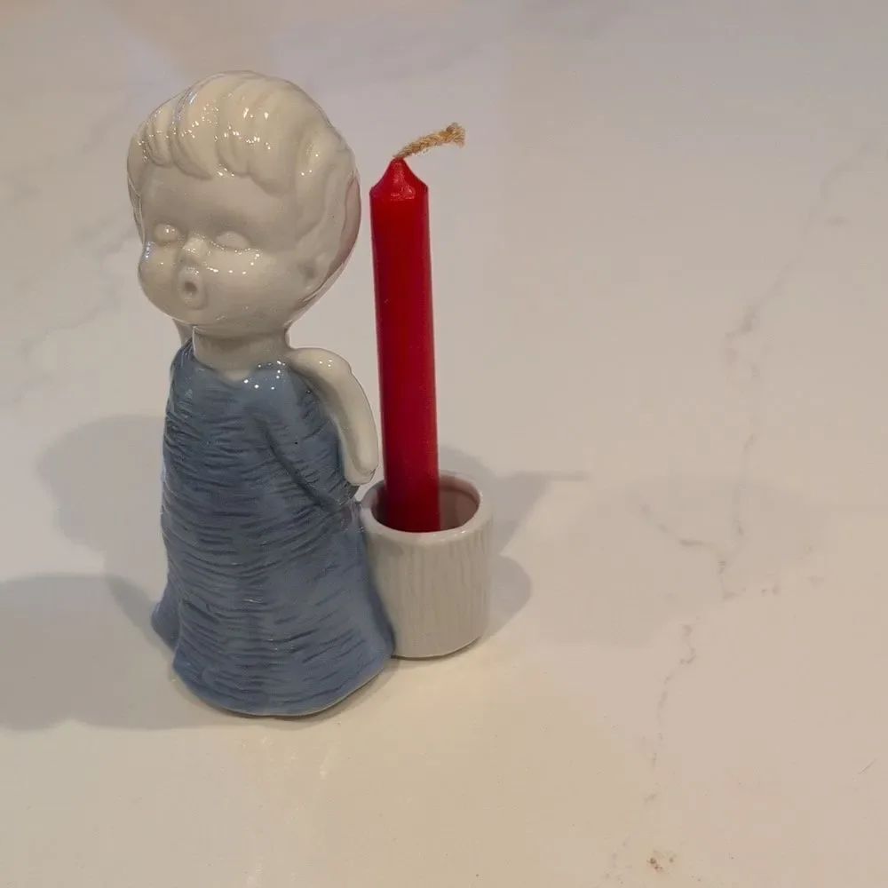 Adorable Vintage Ceramic Singing Angel Figurine Candleholder Holiday Decor